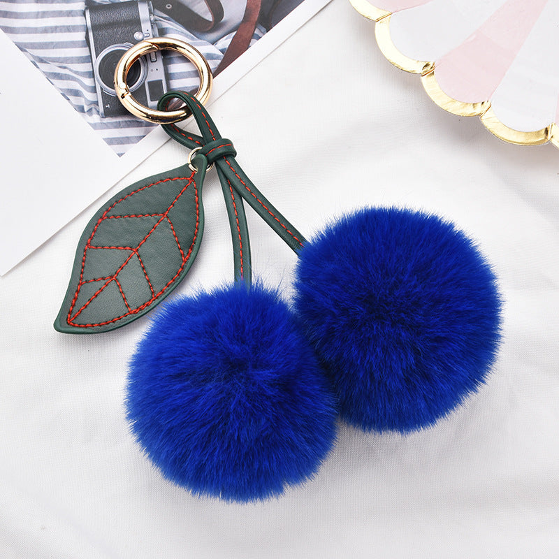 Wholesale fruit Cherry fur ball keychain imitation Rex rabbit fur bag pendant small jewelry